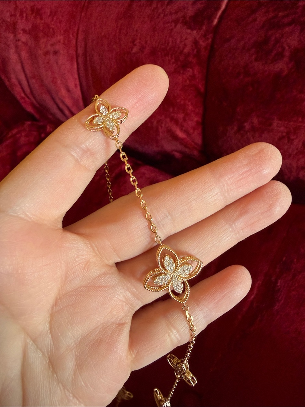 Gold Floral Station Long Necklace - Women Jewelry 19” long - Picture 6 of 6